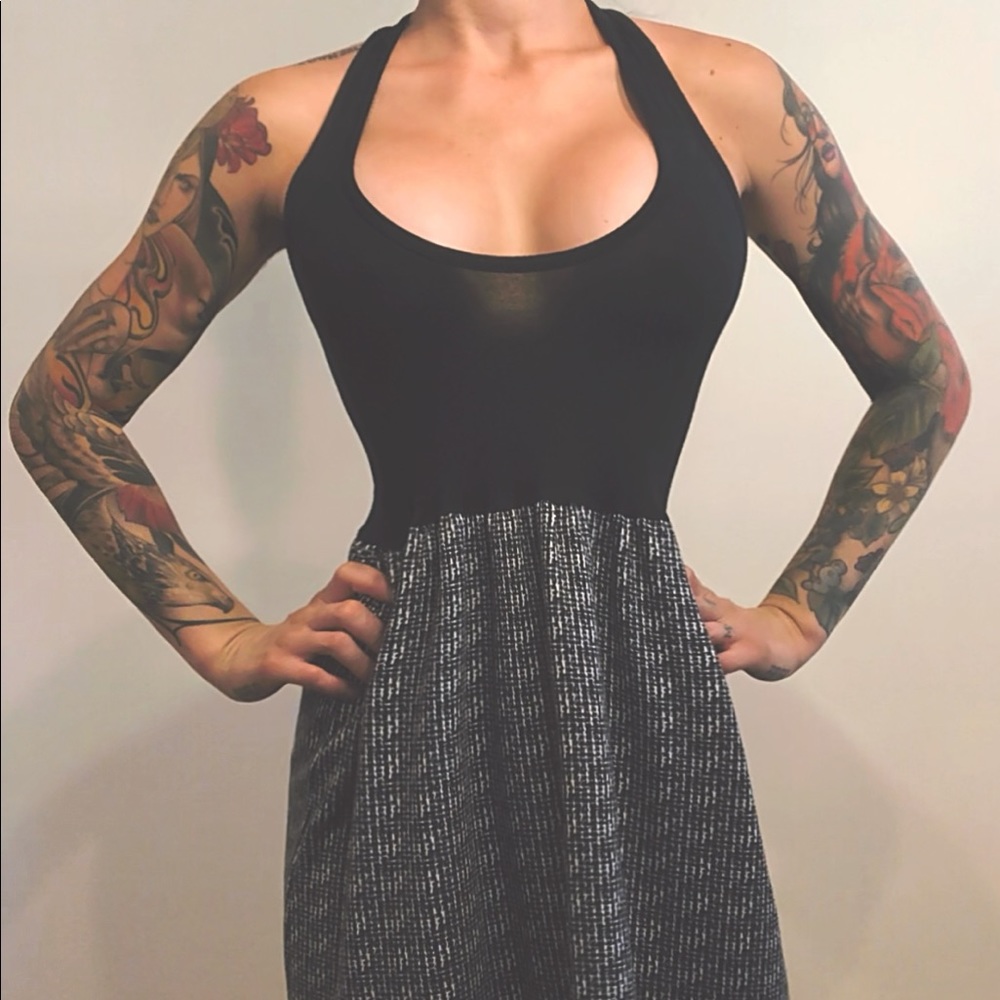 Black dress with white and black pattern
